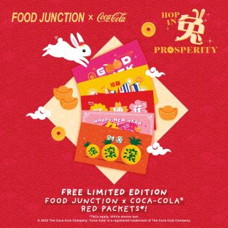 Hop into prosperity with us this CNY! 🐇

Spend a minimum of $8 in a single receipt and purchase any Coca-Cola product to receive a FREE LIMITED EDITION Food Junction x Coca-Cola Angbao Pack of 5! 🧧🧧🧧🧧🧧

* Available at all Food Junction outlets
* While Stocks Last
* T&Cs apply

#foodjunctionsg #hopintoprosperity