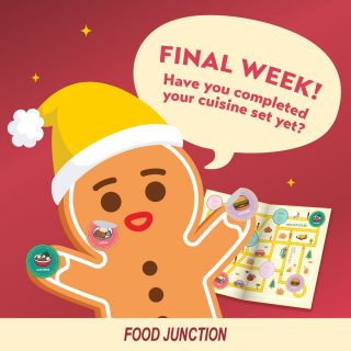 This is your last chance to walk away with attractive prizes like Jetstar vouchers, Royal Caribbean vouchers, 2D1N staycation, and many more! 

Simply spend a minimum of $8 in a single receipt and purchase any drink item to get a sticker. Complete a set of 2-3 identical stickers to enter our grand lucky draw!

Jingle your way to Food Junction now 🔔

#foodjunctionsg #thegreatfestiveescapade